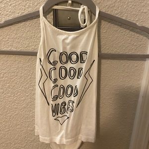 Brandy melville white and black good vibes tie halter